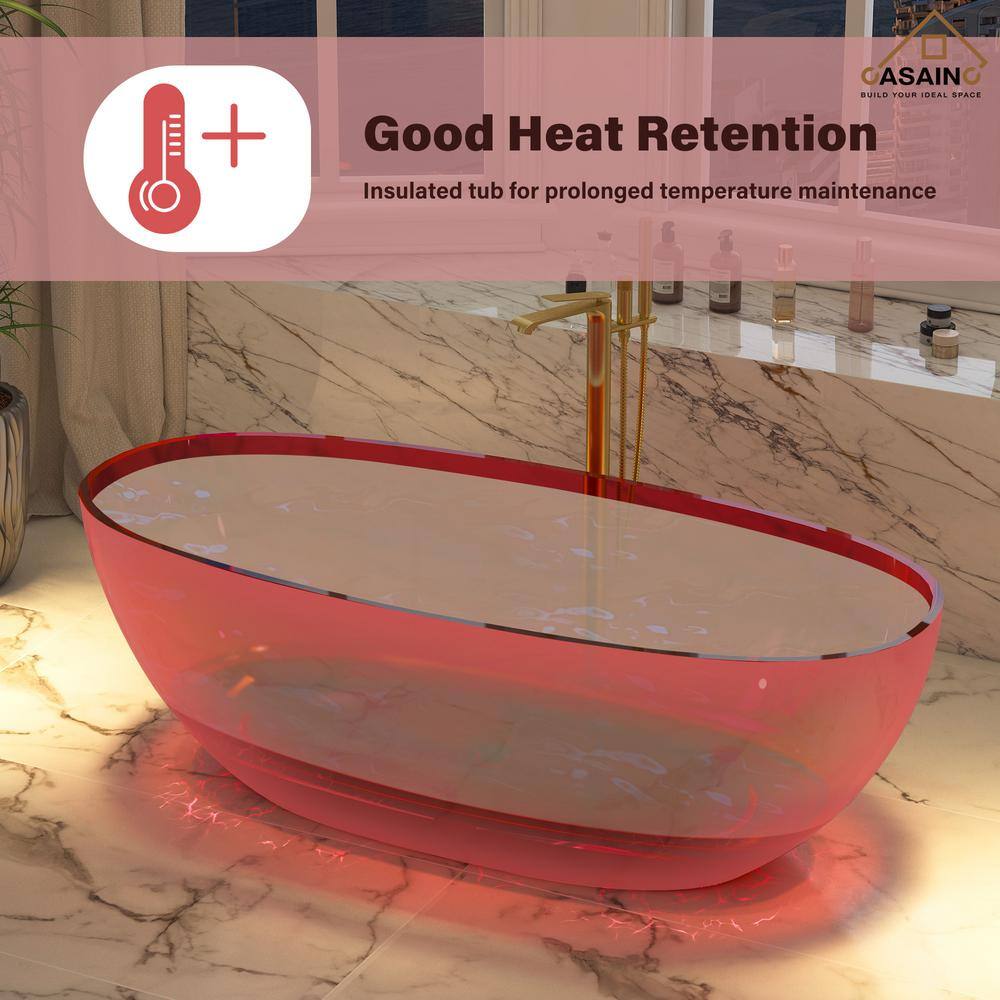67'' Wine Red Transparent Resin Freestanding Soaking Bathtub
