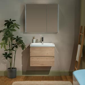 NJ 23.6 in. W x 19.6 in. D x 22.5 in. H Single Sink Floating Bath Vanity in Natural Oak with White Resin Top