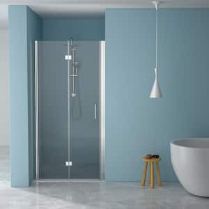 34 in. W x 72 in. H Bifold Semi Frameless Shower Door in Chrome Finish with Clear Glass