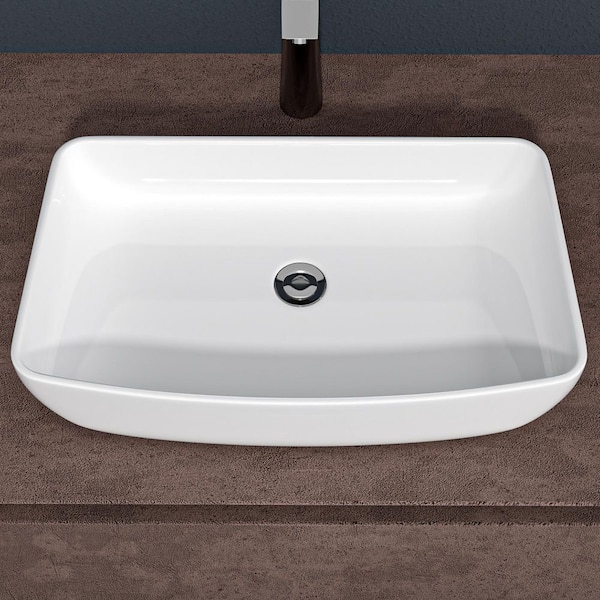 24 in. Vessel Rectangular Bathroom Sink in White Ceramic