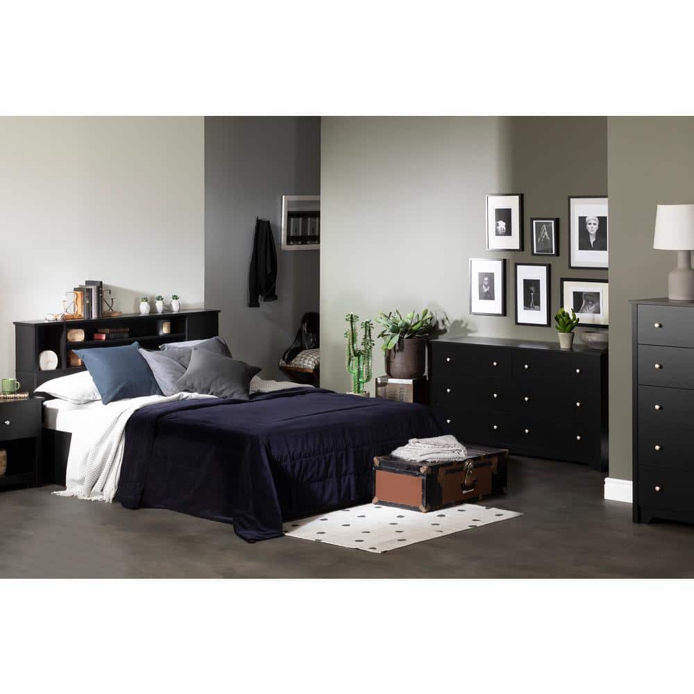 Black 1-Drawer Nightstand with Matte Nickel Handle
