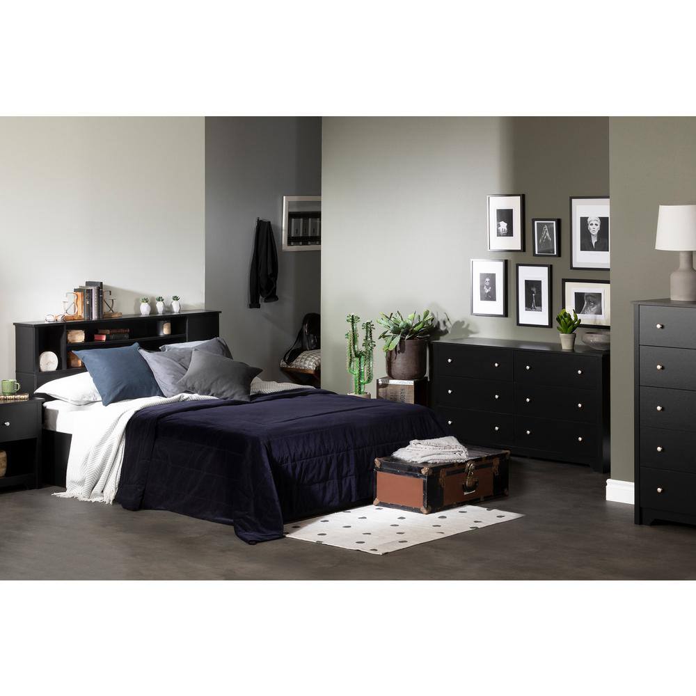 Black Full Wood Bookcase Headboard with Storage