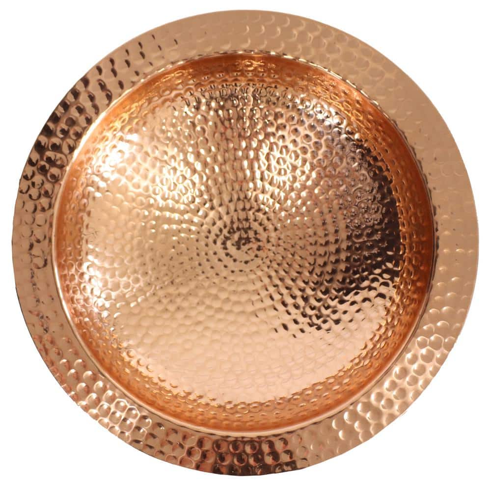 Hand-Hammered Copper Standing Bird Bath with Iron Stake