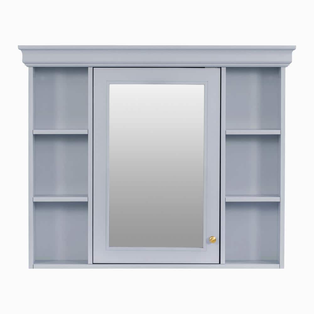 Light Blue 35 in. W x 28 in. H Rectangular Bathroom Medicine Cabinet with M