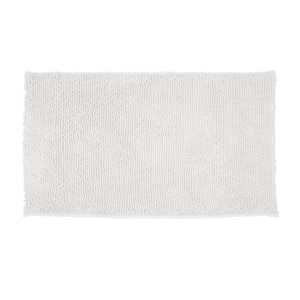 Plush Shag Chenille Loop 17 in. x 24 in. White Synthetic Bath Mat