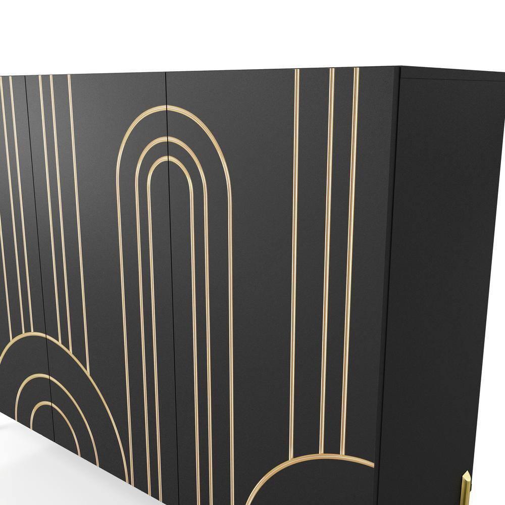 Black and Gold Art Deco Geometric Buffet Sideboard