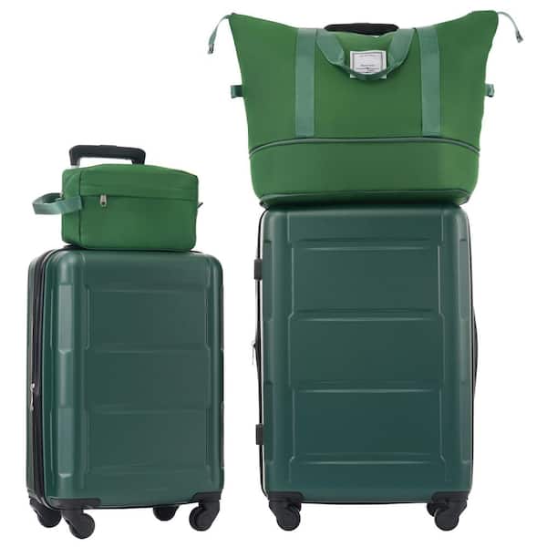 Merax 4-Piece Green Expandable ABS Hardshell Spinner Luggage Set with Expandable Travel Duffel Bag, Toiletry Bag