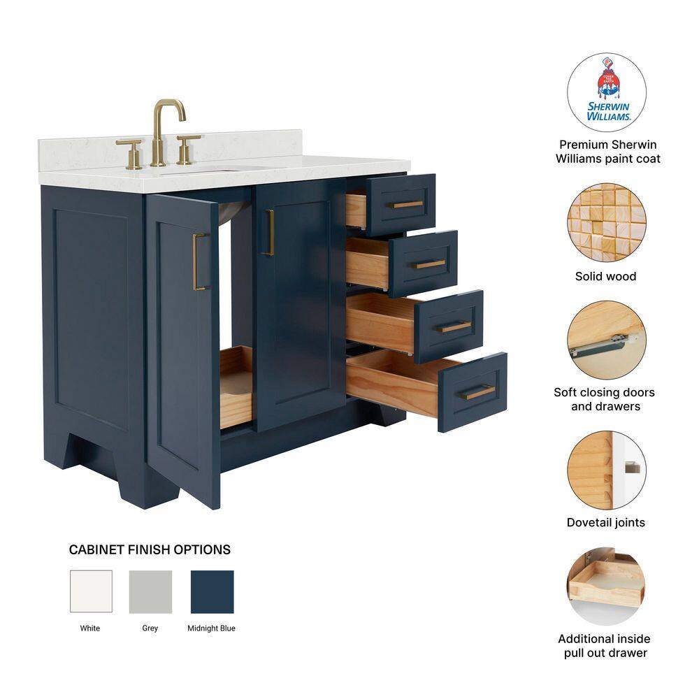 Midnight Blue 42" Single Bathroom Vanity with Quartz Top