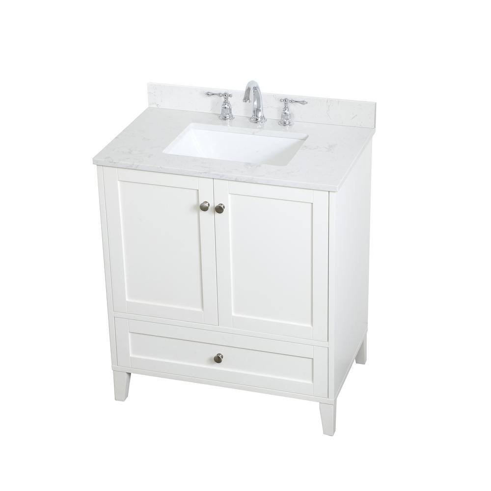 Elegant White Quartz Top Single Bathroom Vanity with Storage Drawer