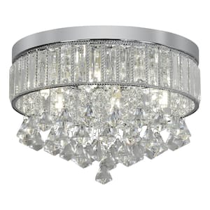13.77 in. 6-Light Silver Modern Flush Mount Ceiling Light with Clear Crystal Shade and No Bulbs Included