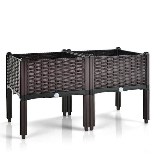ANGELES HOME 16 in. Brown Plastic Elevated Raised Garden Bed Planter Kit for Flower Vegetable Grow (2-Pack)