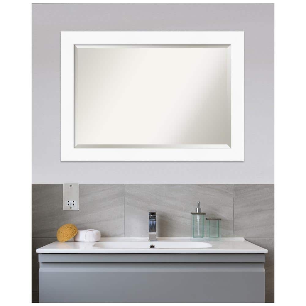 Cabinet White Beveled Glass Bathroom Wall Mirror, 41 x 29 Inches