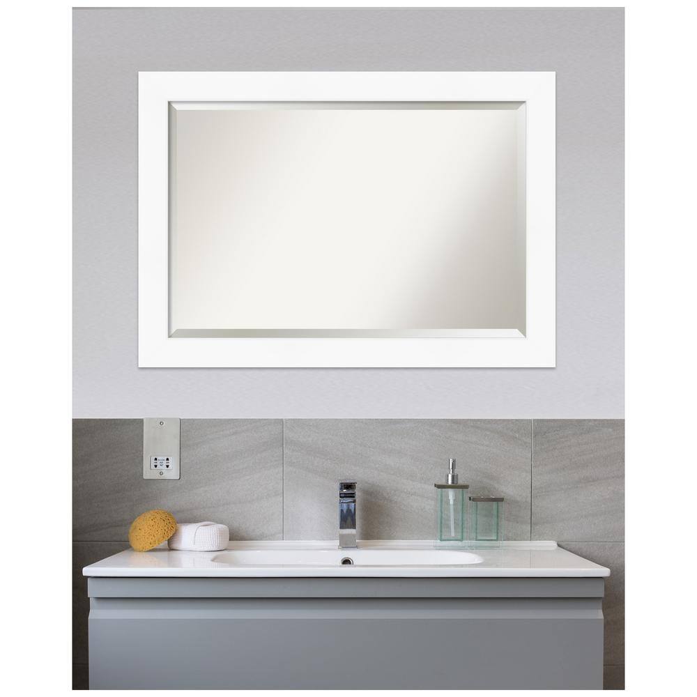 Cabinet White Beveled Glass Bathroom Wall Mirror, 41 x 29 Inches
