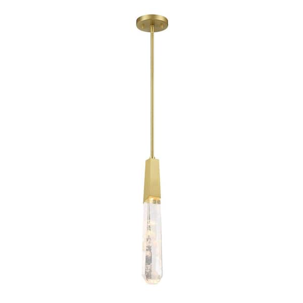 George Kovacs Drifting Droplets 6-Watt 1-Light Vintage Brass Crystal Integrated LED Mini Pendant Light with Faux Rock Crystal Shade