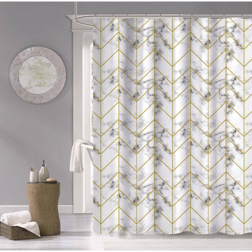 Cotton Shower Curtain Lumascsi, White Silver Gold Shower Curtain