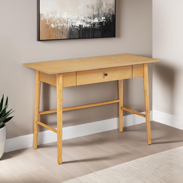 Linon Home Decor Breville 42 in. Rectangle Natural Wood 1-Drawer Writing Desk with Storage