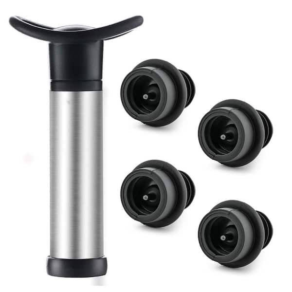 Stainless Steel Wine Vacuum Pump and Stopper Set of 4, Wine Saver & Preserver, Reusable Air Remover Pump