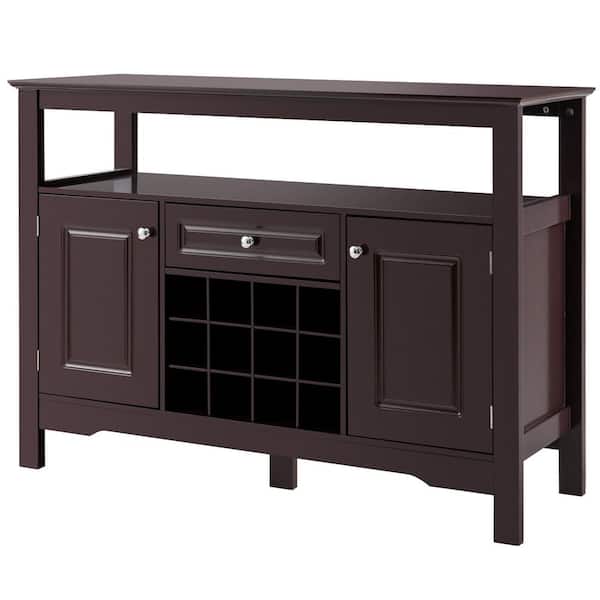 Gymax Brown Storage Buffet Sideboard Table Kitchen Sever Cabinet Wine Rack