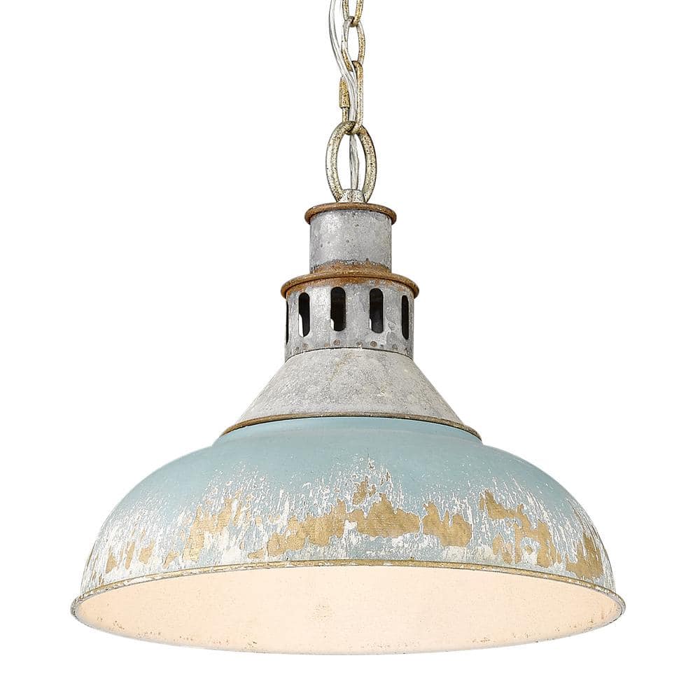 Antique Teal Rustic Steel Bell Pendant Light