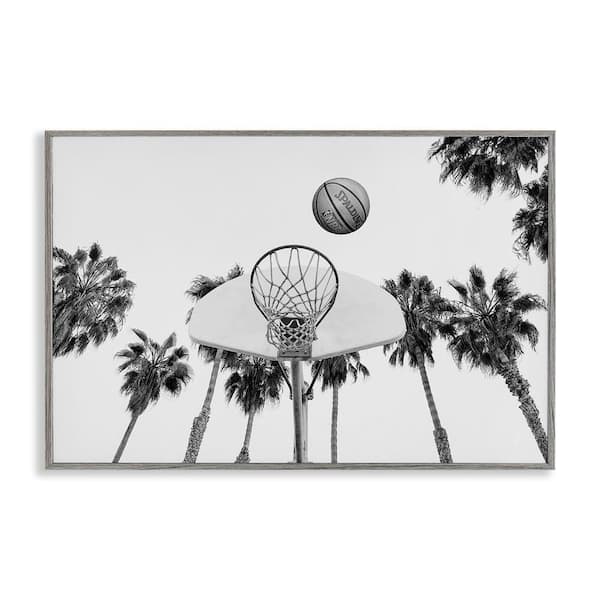 Basketball Hoop with Palms by Sisi and Seb Gray Framed Giclee Art Print Sports 12 in. x 18 in.
