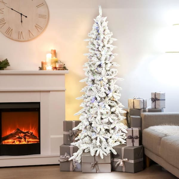 Fraser Hill Farm 6.5 ft. Pre-Lit Flocked Slim Mountain Pine