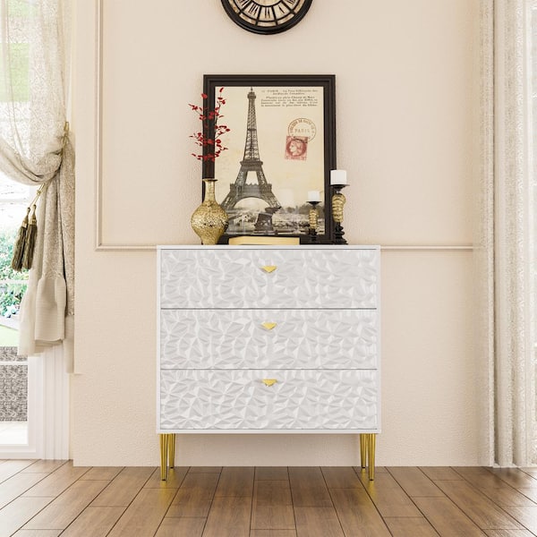Boyel Living White 3-Drawer Wood Nightstand with Tapered Support Legs