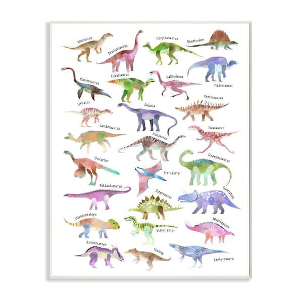 Stupell Industries "Pink Watercolor Dinosaur Chart Whimsical Reptiles" by Ziwei Li Unframed Animal Wood Wall Art Print 13 in. x 19 in.