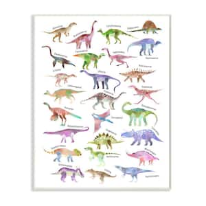 "Pink Watercolor Dinosaur Chart Whimsical Reptiles" by Ziwei Li Unframed Animal Wood Wall Art Print 13 in. x 19 in.