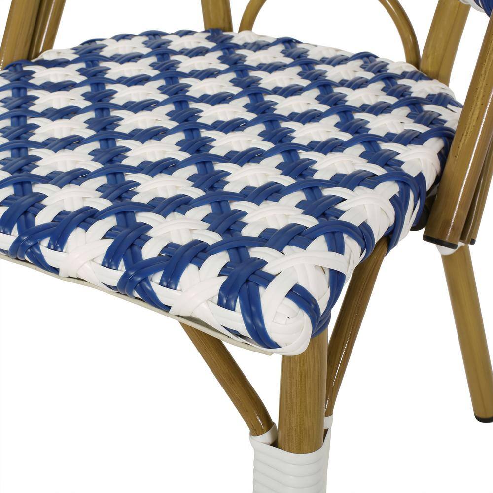 Chic Bamboo-Finished Aluminum Bistro Chairs in Blue/White (Set of 4)