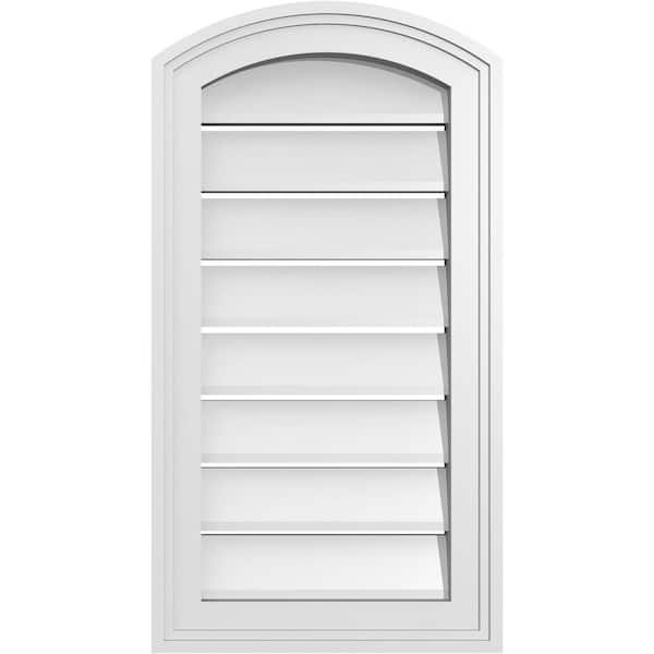 Ekena Millwork 14 in. x 24 in. Arch Top Surface Mount PVC Gable Vent: Decorative with Brickmould Frame