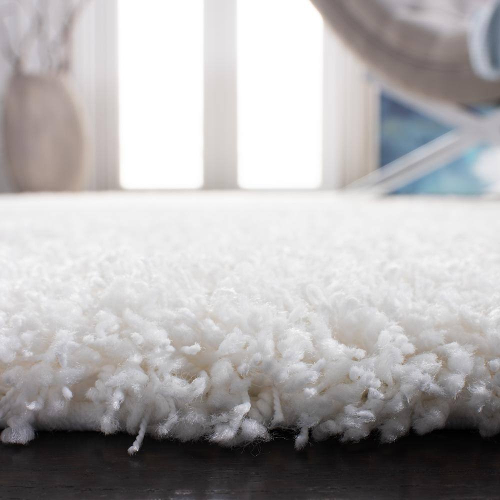 White Hand-Knotted Synthetic Shag Area Rug