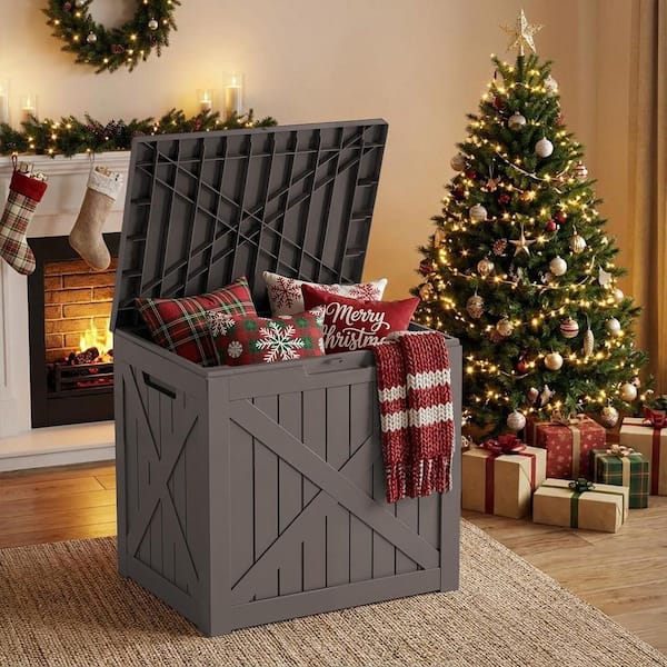 Gray 32 Gal. Waterproof Lockable Resin Deck Box UV Resistant Outdoor Storage Box for Patio Cushions, Pool Toys