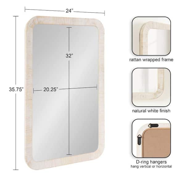 Rahfy White 24 in. W x 36 in. H Rectangle Natural Material Framed Mirror
