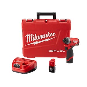 M12 FUEL 12-Volt Lithium-Ion Brushless Cordless 1/4 in. Hex Impact Driver Kit w/Two 2.0Ah Batteries, Charger&Hard Case