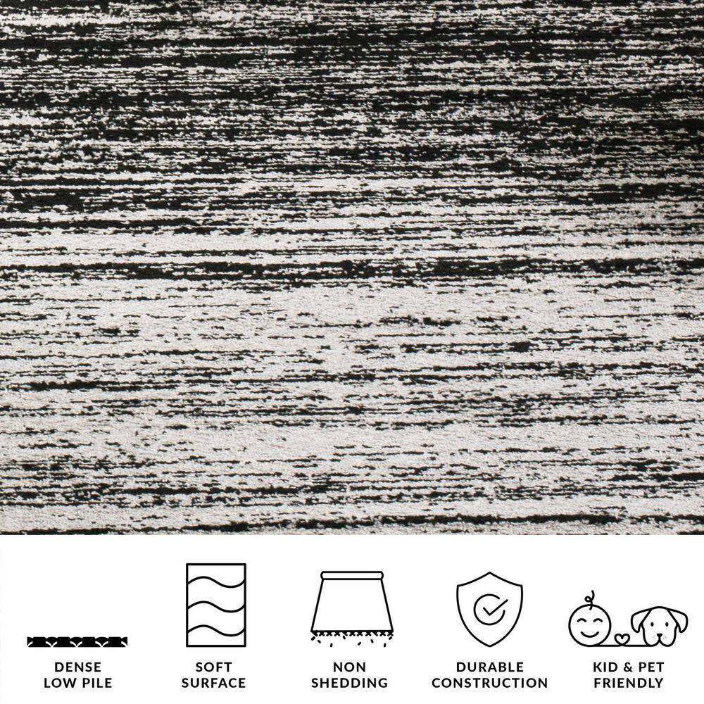 Adirondack Silver/Black Solid Color 10 ft. x 10 ft. Striped Round Area Rug - thumbnail 3