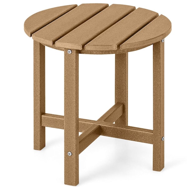 Liviza 18 in. Round HDPE Side Table in Brown