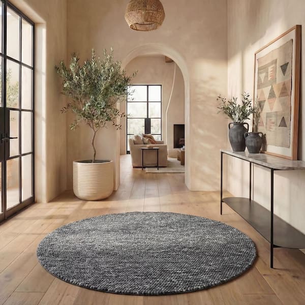 Natura 8 ft. x 8 ft. Round Dark Gray Gradient Area Rug