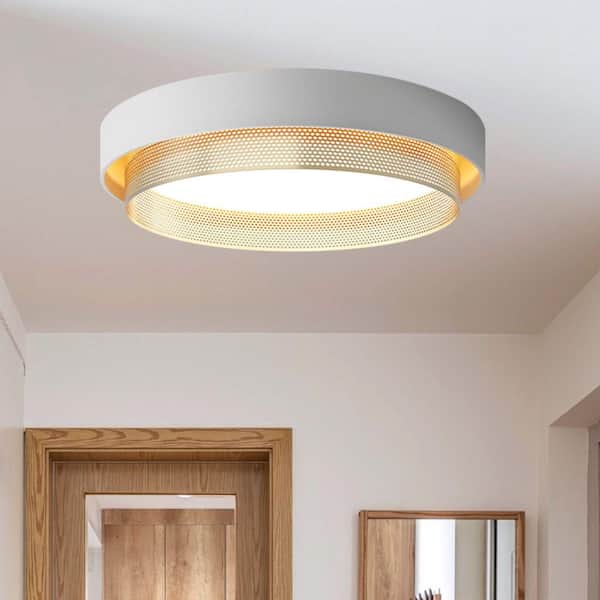 HUOKU Lumin 20 in. W White Integrated LED Flush Mount Minimalist Dual-Round Low Profile Ceiling Light with Acrylic Shade