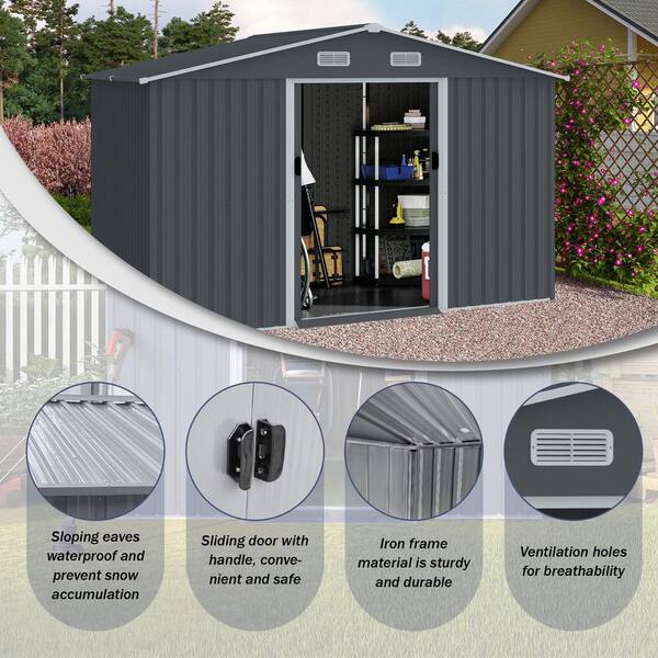 Unbranded - 8 ft x 10 ft. Metal Outdoor Storage Shed Tool Shed, Covered Area 80 Square Feet, with Sliding Door and Ventilation, Gray