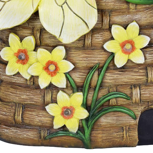 Exhart Solar Hand Painted Bee Hive with LED Flowers Garden Statue