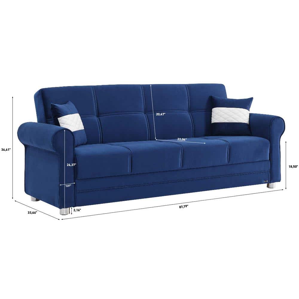 Twin Blue Microfiber Convertible Sofa Bed with Storage