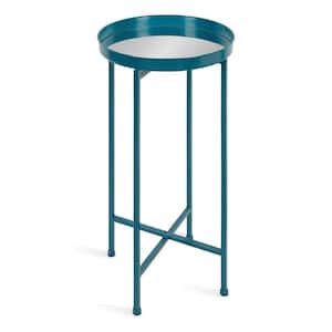 Celia 14 in. Teal Round Glass End Table