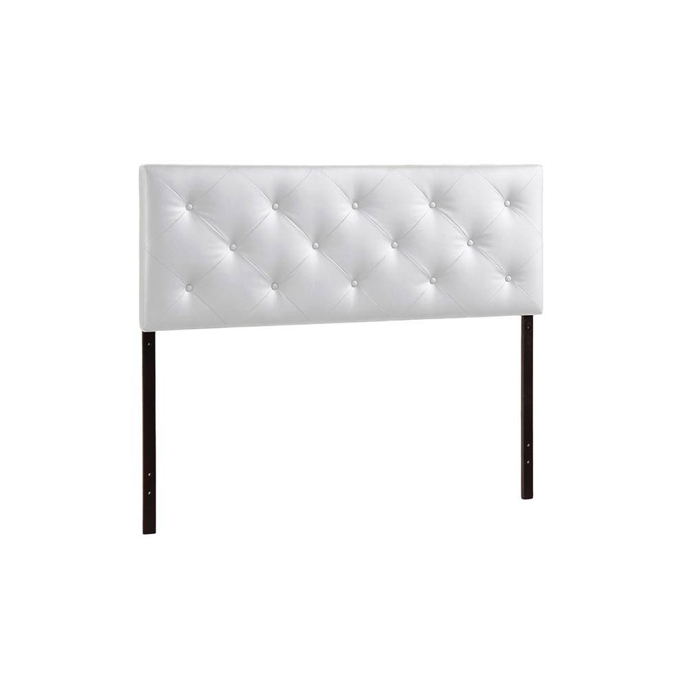 Full White Faux Leather Tufted Upholstered Headboard