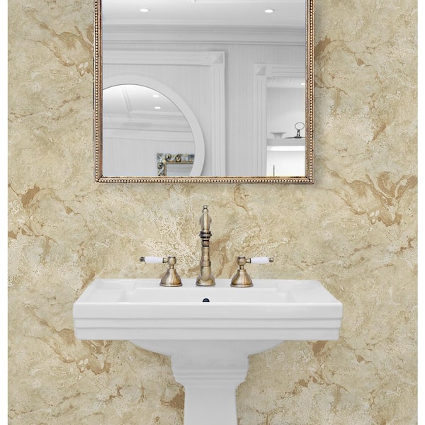 60.75 Sq. Ft. Metallic Tan Large Marble Embossed Vinyl Unpasted Wallpaper Roll