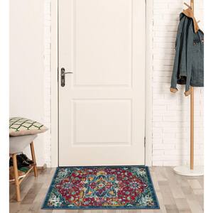Ottohome Collection Non-Slip Rubberback Modern Medallion 2x3 Indoor Area Rug/Entryway Mat, 2 ft. 3 in. x 3 ft., Red/Navy