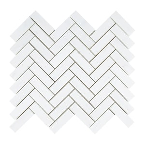 White Dolomite Herringbone 11.1 in. x 12.9 in. x 10 mm Polished Marble Mosaic Tile (4.96 sq. ft./case)