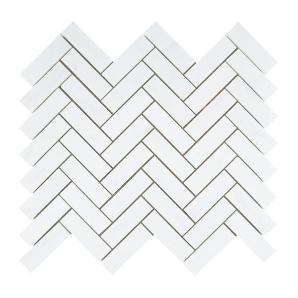 Niche Tiles White Dolomite Herringbone 11.1 in. x 12.9 in. x 10 mm Polished Marble Mosaic Tile (4.96 sq. ft./case)
