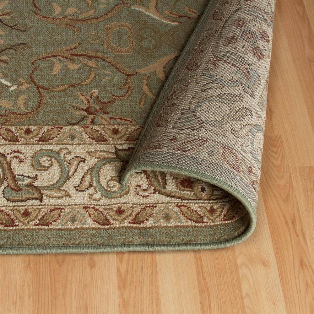 Ivory and Green Round Floral Synthetic Area Rug, 8' x 8'