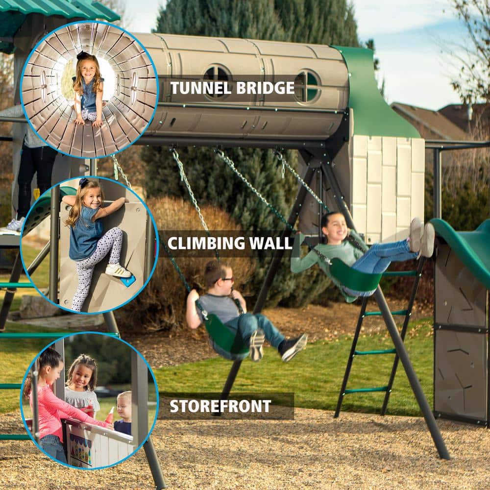 Lifetime Green and Gray Adventure Tunnel Playset with Clubhouse and Slide
