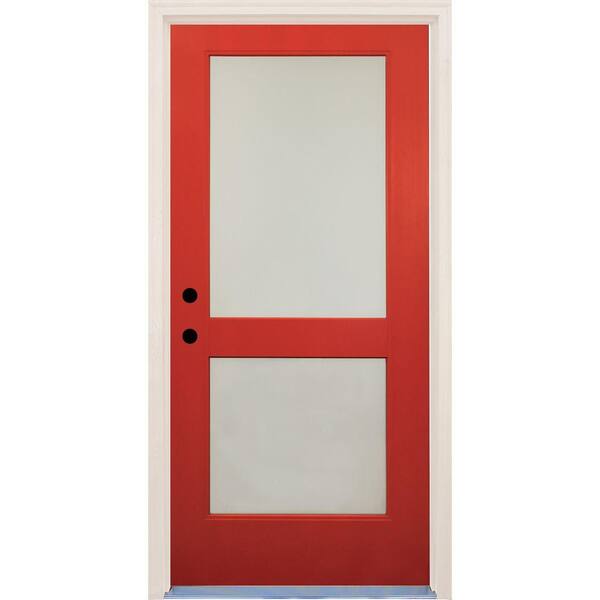 Builders Choice 36 in. x 80 in. Elite Engine 2 Lite Satin Etch Glass Contemporary Painted Fiberglass Prehung Front Door with Brickmould